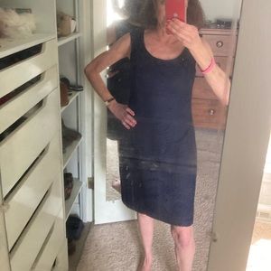 Adrianna Papell Sleeveless Lined Lace Crocheted Dress in Dark Blue Size 10